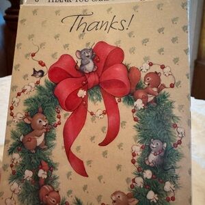 Festive Holiday Card with Red Bow and Animals